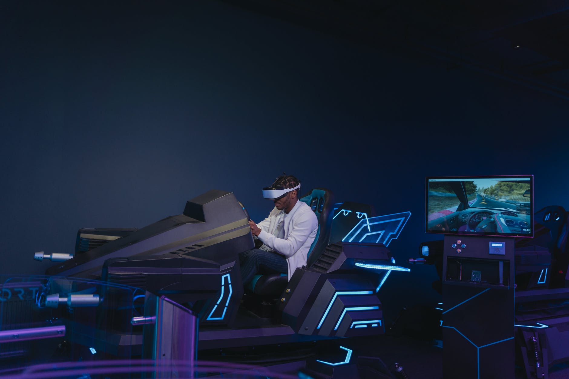 a man playing virtual reality glasses